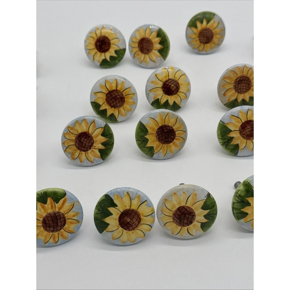 Hand Painted Sunflower Ceramic Knobs For Kitchen Cabinet Drawer Pulls Set of 21